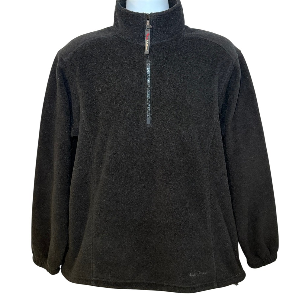 LL Bean Outdoors Womens Large Fleece Quarter Zip Pullover Black Sweater